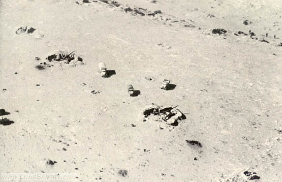 [This aerial photograph shows an Axis dummy gun position near Halfaya Pass, east of the Omars.]